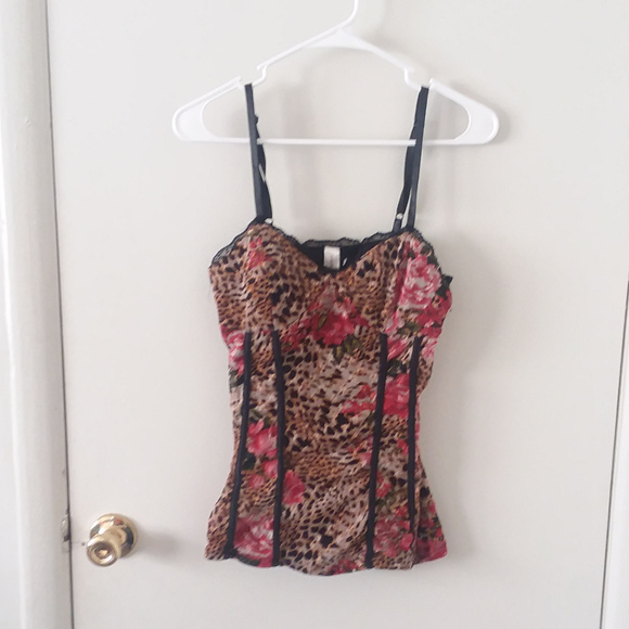 No Boundaries Tops - Leapord Print & Floral Faux Corset Padded Top